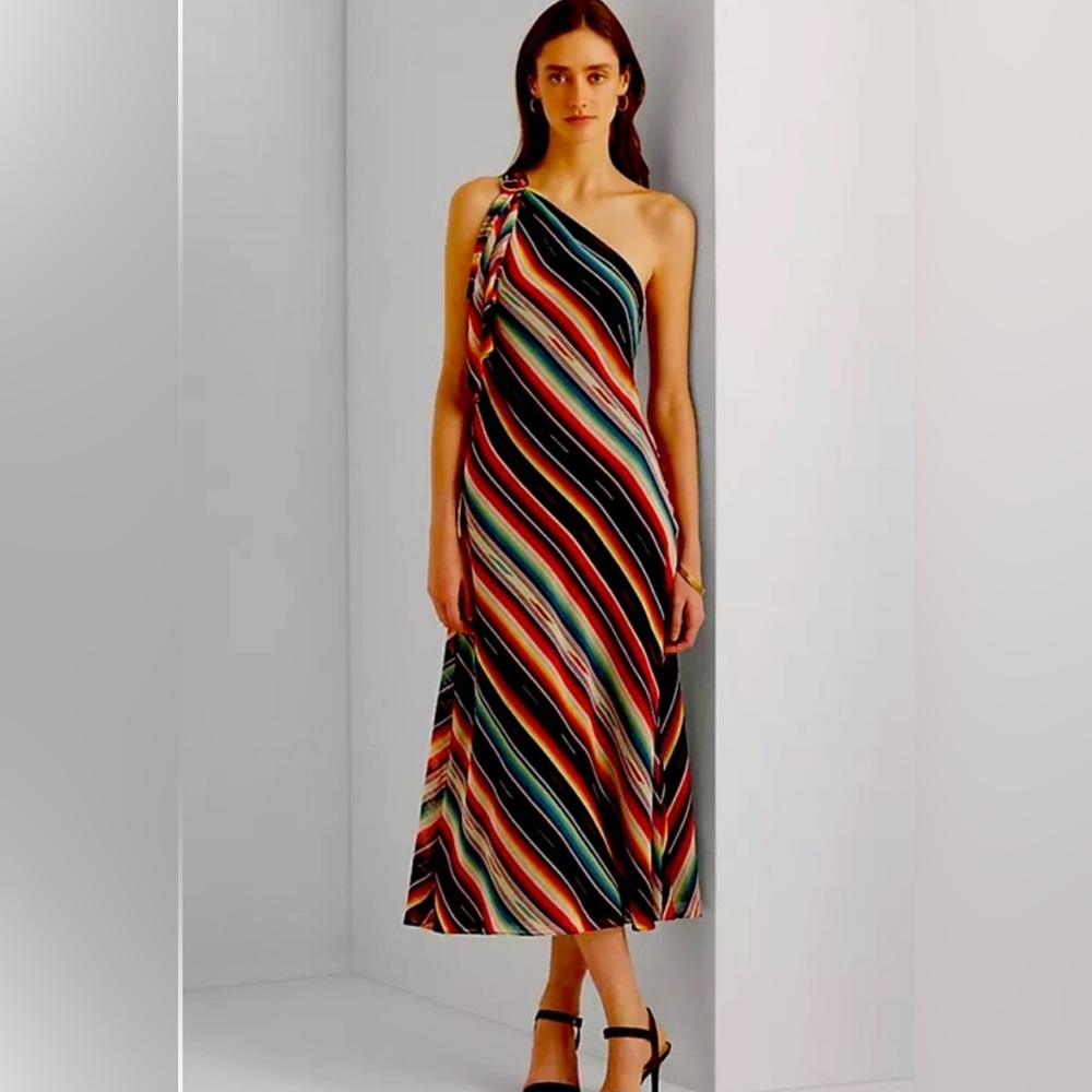 NWT Lauren Ralph Lauren Multicolor Serape Print Asymmetrical Maxi Dress
